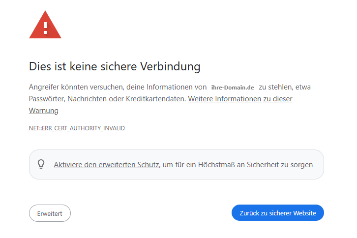 HTTP-Fehler wegen fehlendem SSL-Zertifikat – unsichere Verbindung zur Website